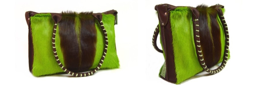 Neues Handtaschenmodell aus Springbockfell mit Rindleder.